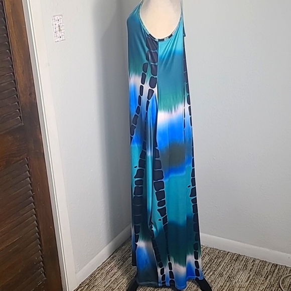 Shein Shades of Blue, White Maxi-Dress OS Pockets, Spaghetti Straps Size 12 NWOT - Picture 6 of 11
